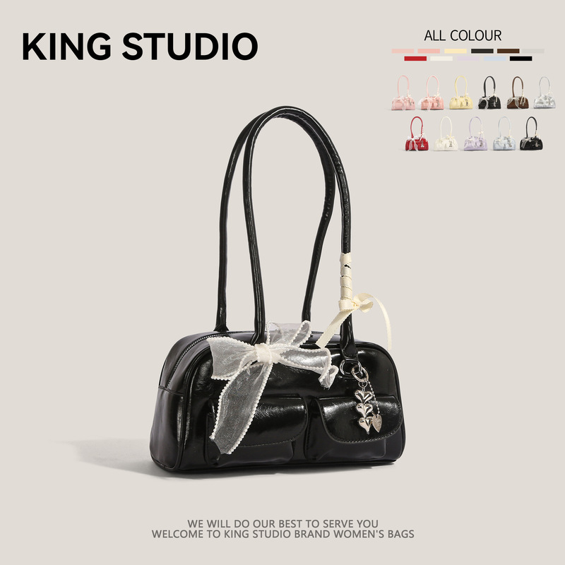 Bowling Bag Similar to Xu Yunzhen's Style, Korean Blogger's Large-Capacity Shoulder Underarm Bag, Commuter Boston Women's Bag