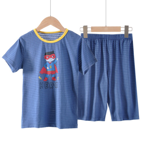 new children's short-sleeved suit bamboo cotton breathable sweat-absorbent boys and girls home clothes suit baby pajamas