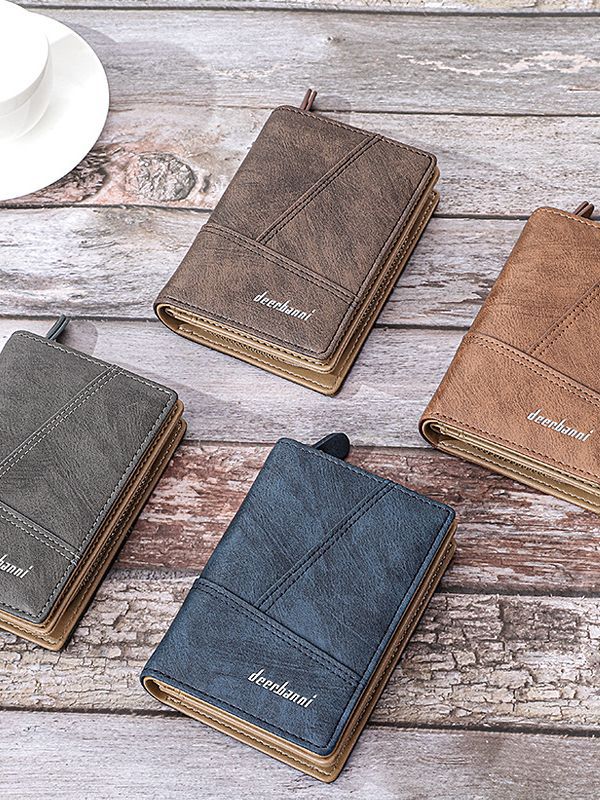 Transfronterizo de Europa y América multi-funcional bolso de los hombres de la vendimia de la cadena suave billetera de costura corta de dos veces al por mayor de los hombres