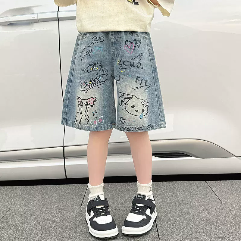 童装女童牛仔中裤2025儿童宽松韩版夏季新款中大童五分裤时髦短裤