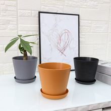 跨境专供圆形塑料花盆仿土陶绿植盆水泥色园艺种植盆托盘加厚新料