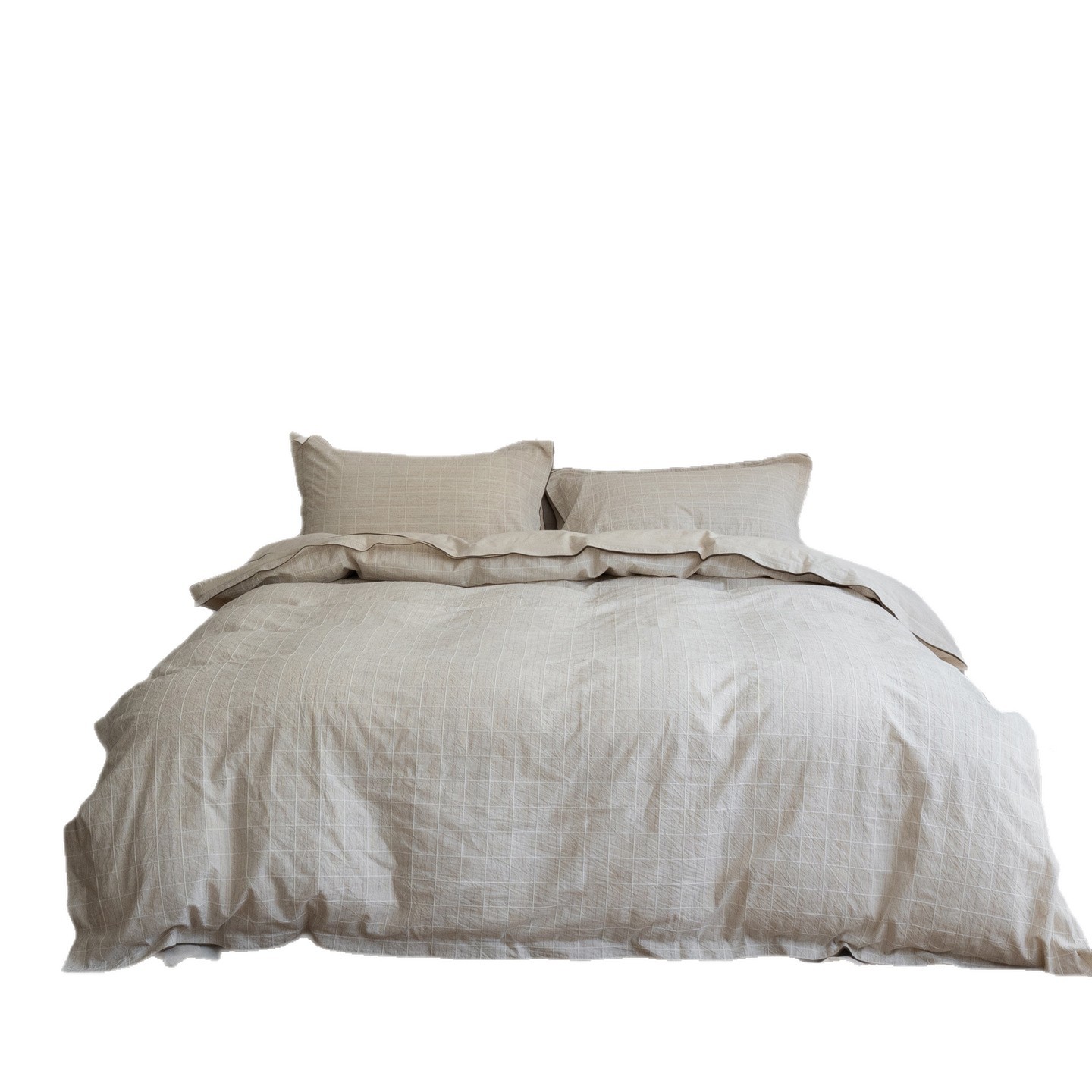 Parure de lit jacquard rustique en coton et lin style japonais_voghion.com