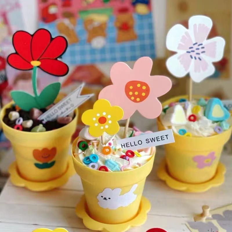 儿童节卡通主题可爱盆栽蛋糕手提盒祖国花朵小熊插件甜品台装扮