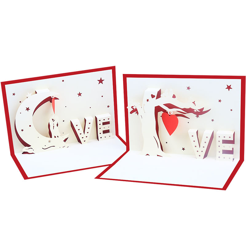 Creative 3D Stereo Valentine's Day Gift Thank You Message Card Couple LOVE Paper Cutting Greeting Card