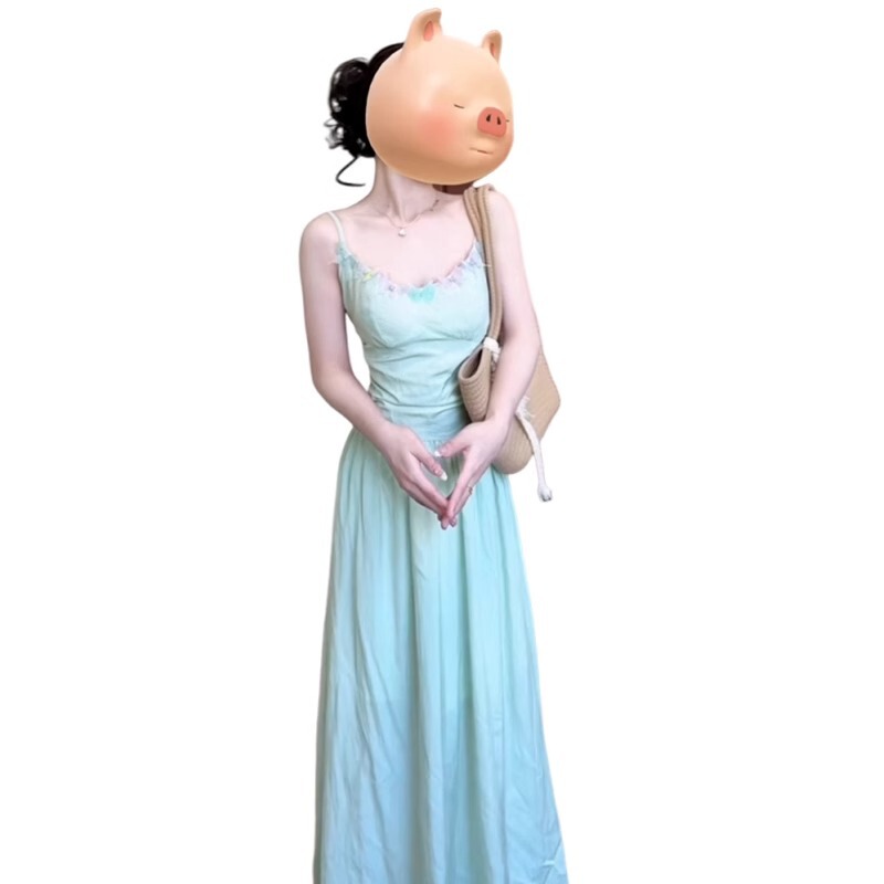 2025 新しいフランスの美しいサスペンダードレス女性の夏の小さな海辺の休暇気質妖精のロングドレス|undefined