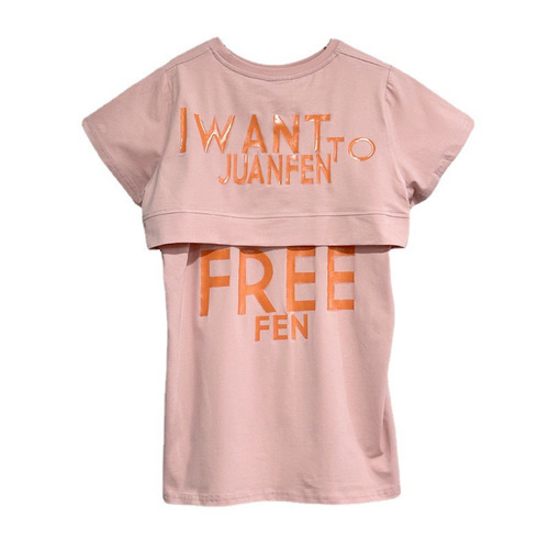 Girls T-shirt dress summer 2024 new style Korean style trendy casual loose short-sleeved front short back long dress