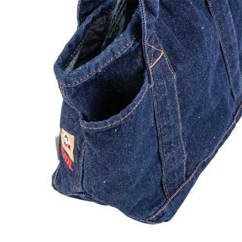 Japanese ins puppy denim canvas handbag cute embroidered small portable handbag lunch box bag