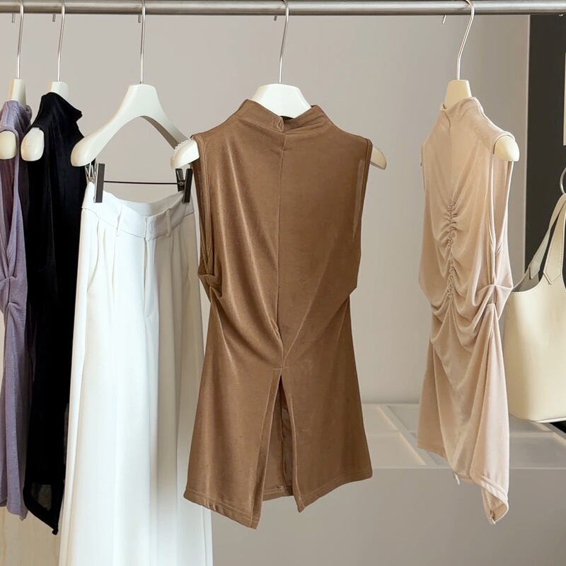 Half-High Collar Sweet and Spicy Sleeveless Knitted Vest for Women, New Summer Design, Unique and Chic, Pure Desire Style, Slit Hollow-Out Top Half-High Collar Sweet and Spicy Sleeveless Knitted Vest for Women, New Summer Design, Unique and Chic, Pure Desire Style, Slit Hollow-Out Top