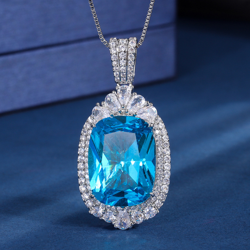 Zhuang sheng joyería cobre inferior chapado en oro imitación abuela verde azul tesoro rectangular grasa 15*20 elegante collar colgante de lujo