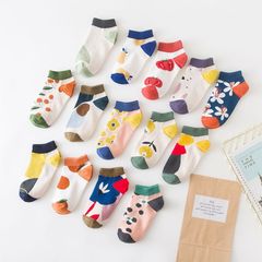 Combed cotton fruit autumn women's short socks fashionable simple trendy brand men's socks small flowers versatile sweat-absorbent 100% cotton socks