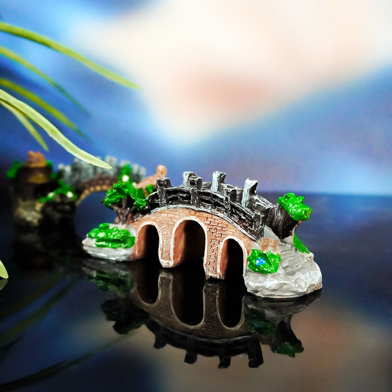 Pecera explosiva, acuario, decoración, paisajismo, adornos de puentes verdaderos y falsos, peces y camarones, esquivando la plataforma de escalada de tortugas, puente de arco retro
