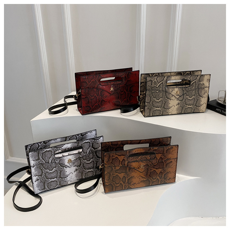 Women's Pu Leather Snakeskin Streetwear Sewing Thread Square Zipper Tote Bag display picture 15