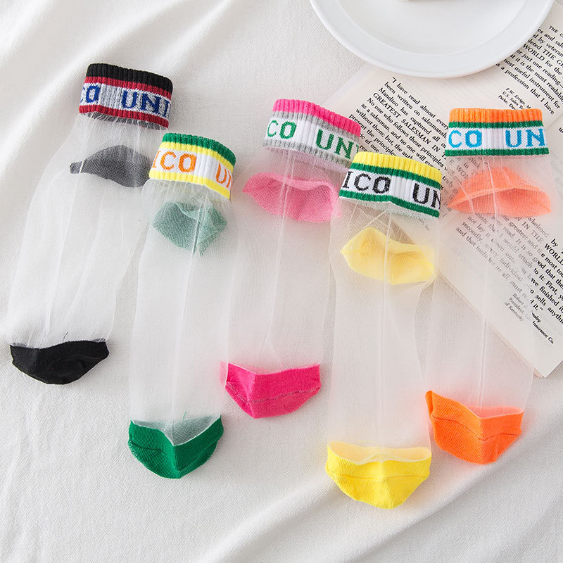 袜子女 卡丝袜玻璃丝短袜字母袜浅口女袜夏季薄款ins水晶袜船袜|ms