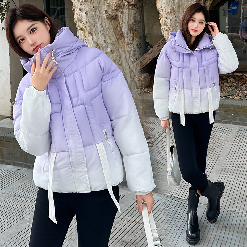Capa de algodón transfronteriza 2025 nueva ropa de algodón de color gradiente chaqueta de algodón de mujer americana chaqueta de invierno con capuzas chaqueta gruesa