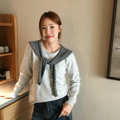 KITTIN 秋季韩系风气质修身显瘦假两件披肩设计感保暖毛衣女G1765