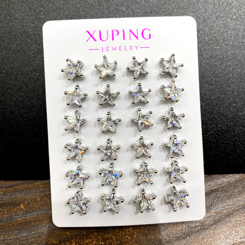 Pendientes de estrella de cinco puntas de corazón cuadrado redondo blanco joyería Xuping joyería Super Flash pendientes de circón sintético al por mayor