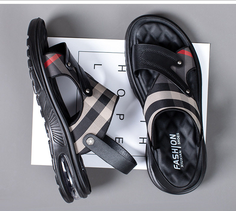 Dép sandal nam quai ngang hở ngón đế PU chống trơn trượt, đi biển và thể thao ngoài trời — T2188 màu đen chi tiết 17