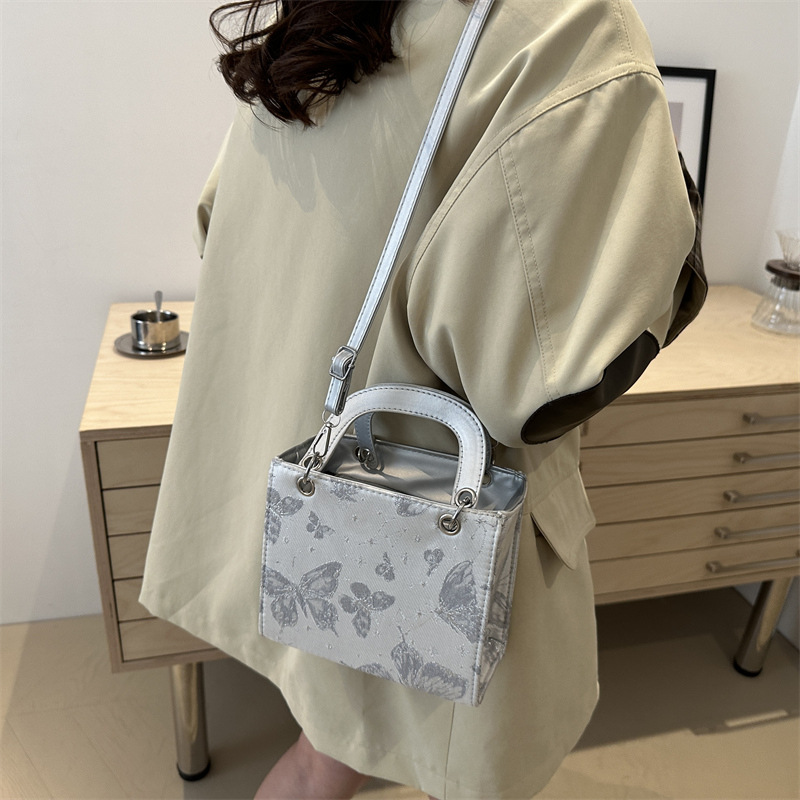 Bolso pequeño de cadena de mensajero de alta calidad de otoño para damas 2024 nuevo bolso cuadrado pequeño con estampado de mariposa de estilo occidental