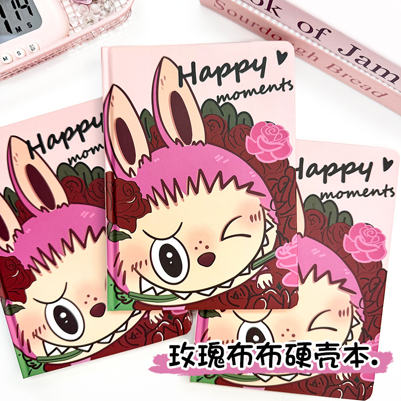 New Rose Cloth A5 Notebook with Colored Pages, Cute Cloth Hardcover Diary, Cartoon Notebook