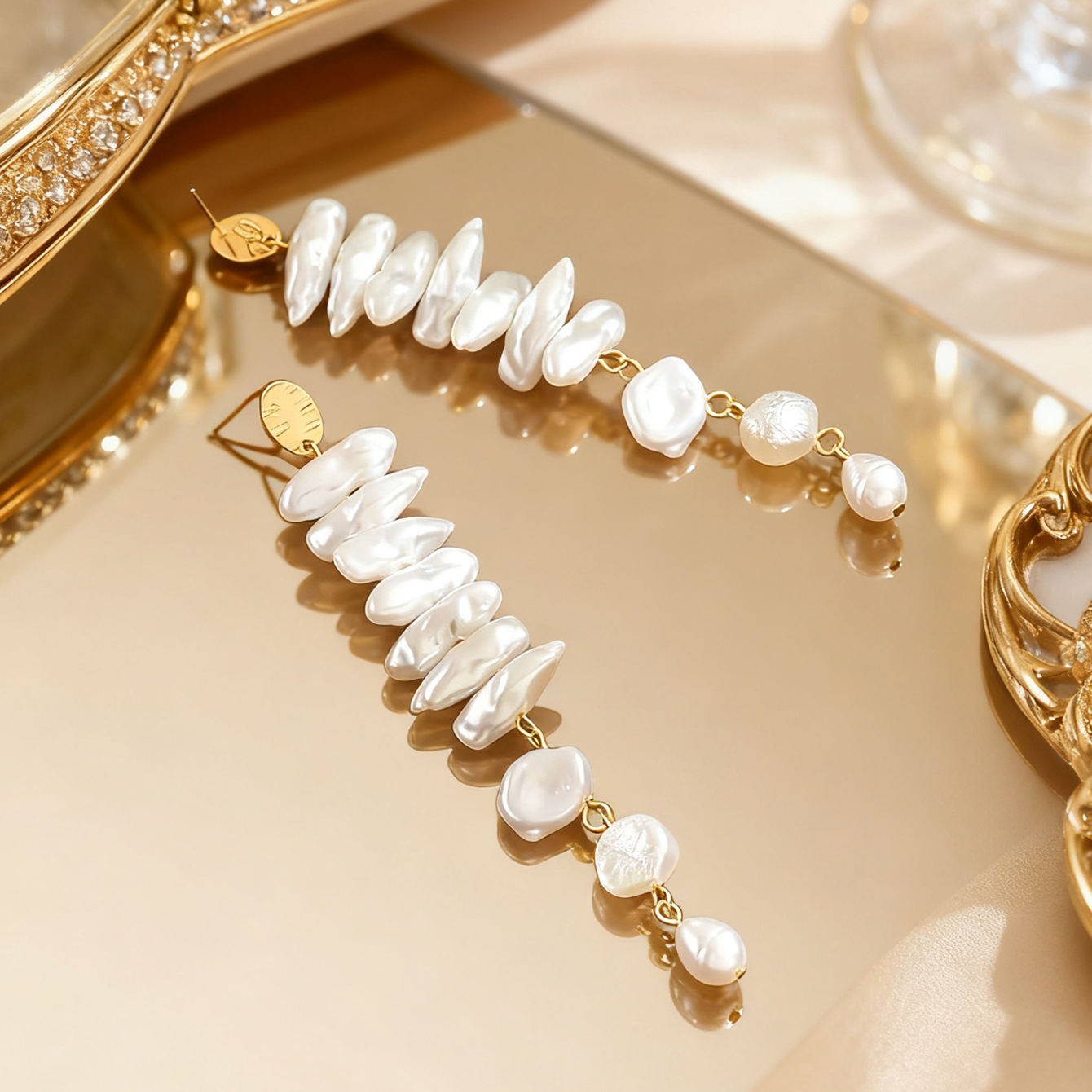 Orecchini pendenti con perle barocche e stelle gioielli donna_voghion.com
