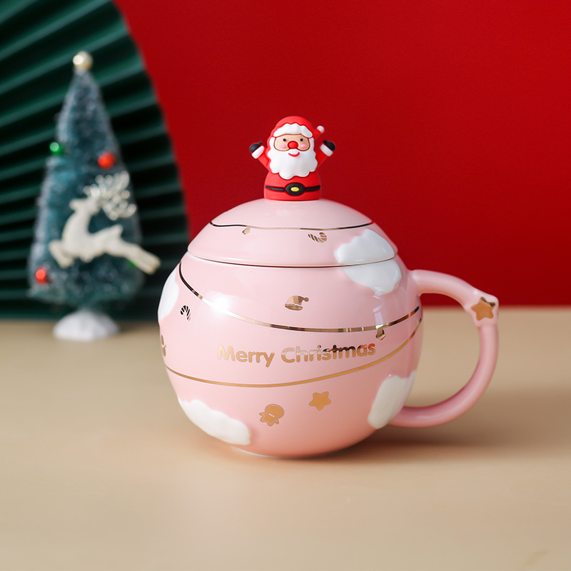 Creativo Navidad regalo Taza de cerámica Planeta de dibujos animados taza nórdica pareja taza de agua taza de café con tapa cuchara