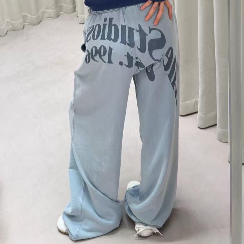 Nanyou Niche 26 Spring/Summer New Women's Retro Logo Print Vintage Elastic Waist Casual Pants Long Pants Women's Pants Nanyou Niche 26 Spring/Summer New Women's Retro Logo Print Vintage Elastic Waist Casual Pants Long Pants Women's Pants