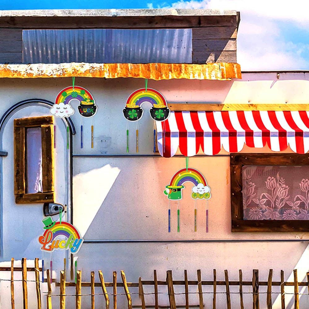 Accesorios de decoración del día de San Patricio transfronterizo europeo y americano Campanas de viento del arco iris Lucky adornos del día nacional irlandés