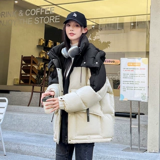 2026年冬季新款中长款棉服女时尚休闲显瘦蓬松韩系拼色保暖外套