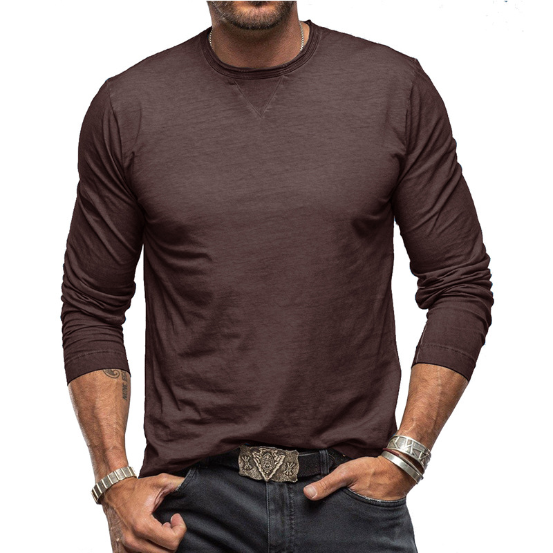 2024 otoño e invierno nuevo estilo de los hombres transfronterizos de manga larga camiseta de cuello redondo comercio exterior hombres de algodón puro camisa de fondo blusa de Amazon