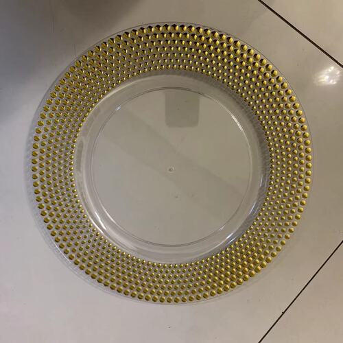 Foreign trade transparent wedding hotel party hot stamping decoration plastic glass main plate chagerplate