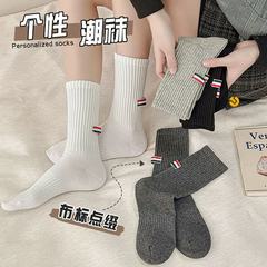 TB袜子女春秋款纯棉中筒袜韩系简约纯色百搭运动长筒棉袜网红潮袜