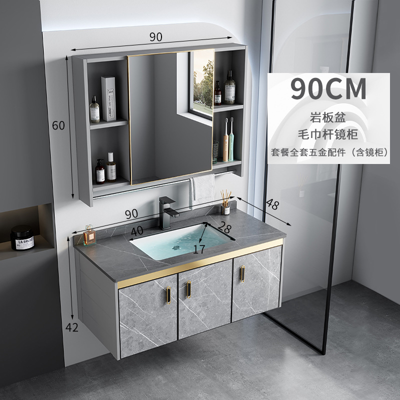 Conjunto completo de lavabo de pizarra de 90 cm + mueble con espejo.