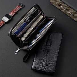 狼头真软皮黑色长款男钱包社会小伙钱夹大钞零钱男士手拿包手包潮