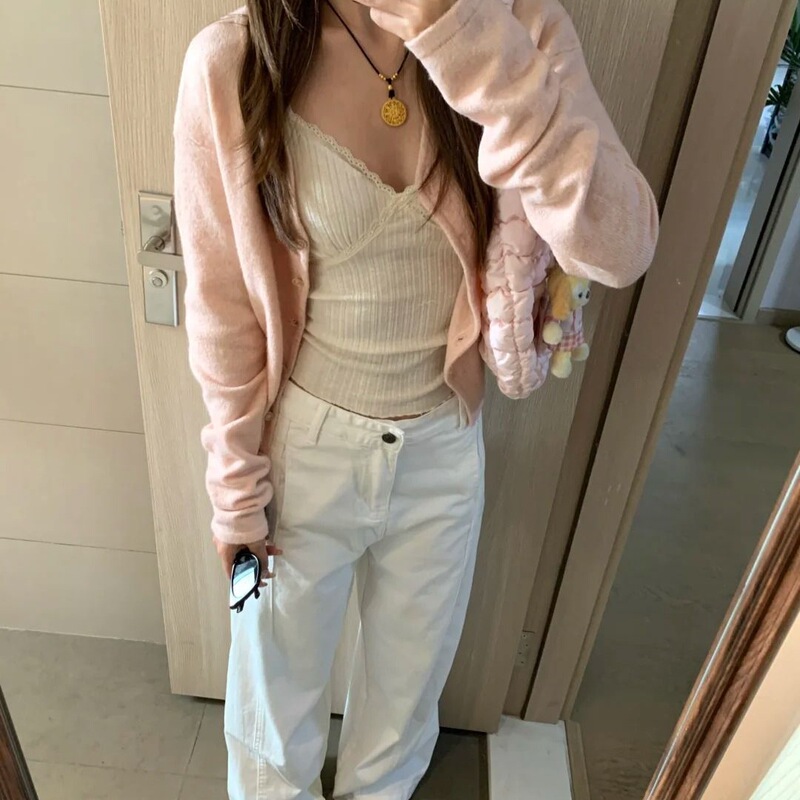 Aqiu's Shop Early Spring New Soft and Smooth Cardigan Sweater for Women 2026 Korean Style Loose Knit Top Jacket