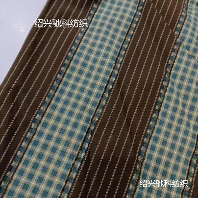 现货色织条纹剪花格拼接格子布新款潮牌时尚休闲衬衫布袋子面料|undefined