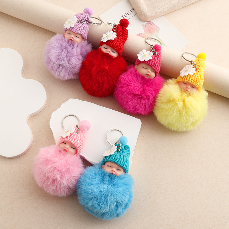 Amor dorado muñeca de sueño imitación de conejo bola de pelo colgante lindas bolsas escolares colgantes para niñas joyas de peluche llaveros