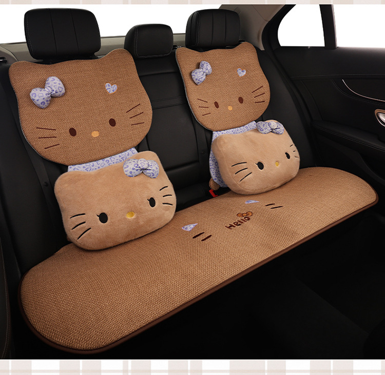 Car Seat Cushion for All Seasons, Side-Mounted, Reverse-Wrapped Kt Summer Cushion, Breathable, Non-Slip, Cartoon Seat Cushion, Five-Seater Car Seat Cover