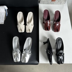 7762-1~包頭半拖鞋女外穿2024年新款復古鏤空方頭法式高跟穆勒鞋