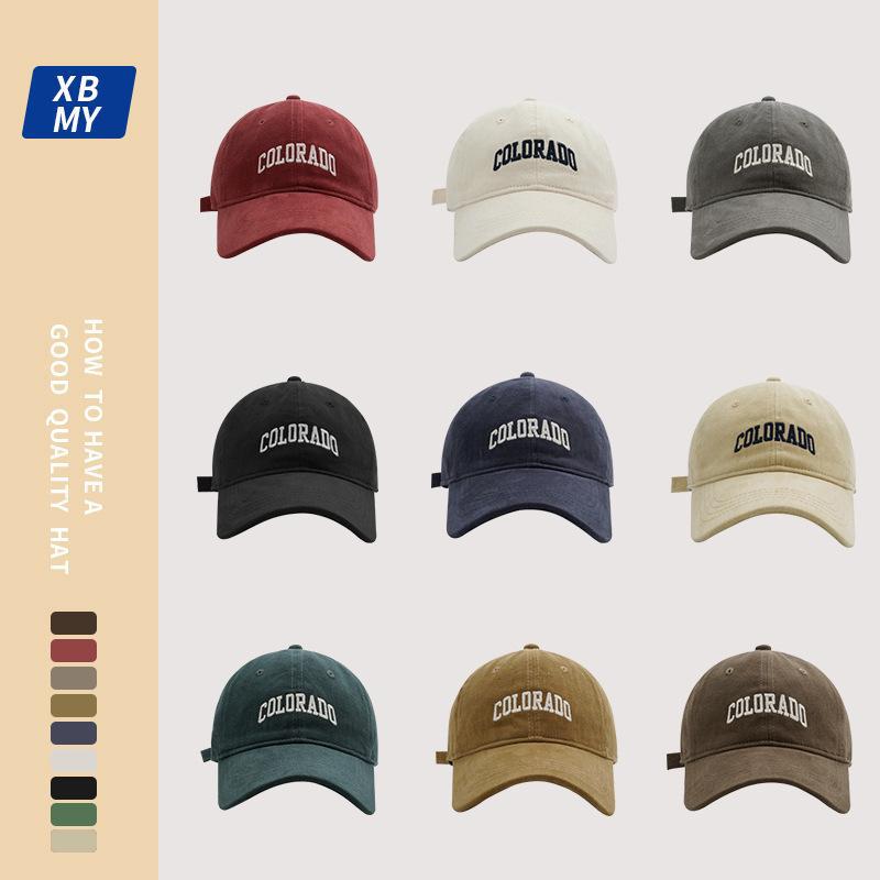 Hochwertige, matte Softtop-Baseballkappe mit aufgestickten Herrenbuchstaben in koreanischer Version, trendigem großem Kopf, kleinem Gesicht,_voghion.com