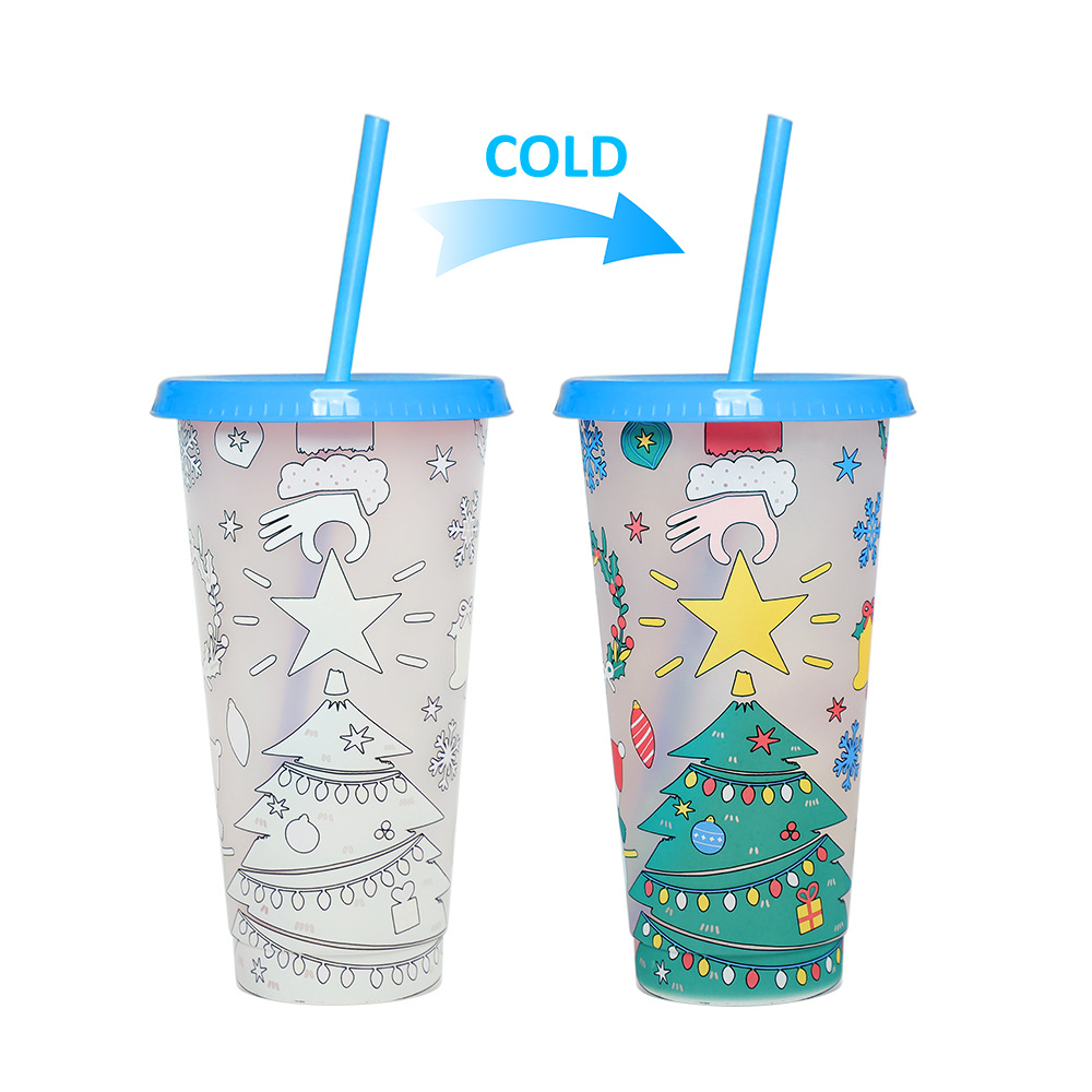 Spot transfronterizo de 710ml taza de plástico de color frío de gran capacidad PP taza de té con leche bebida fría con taza de paja con fábrica de inspección NBCU