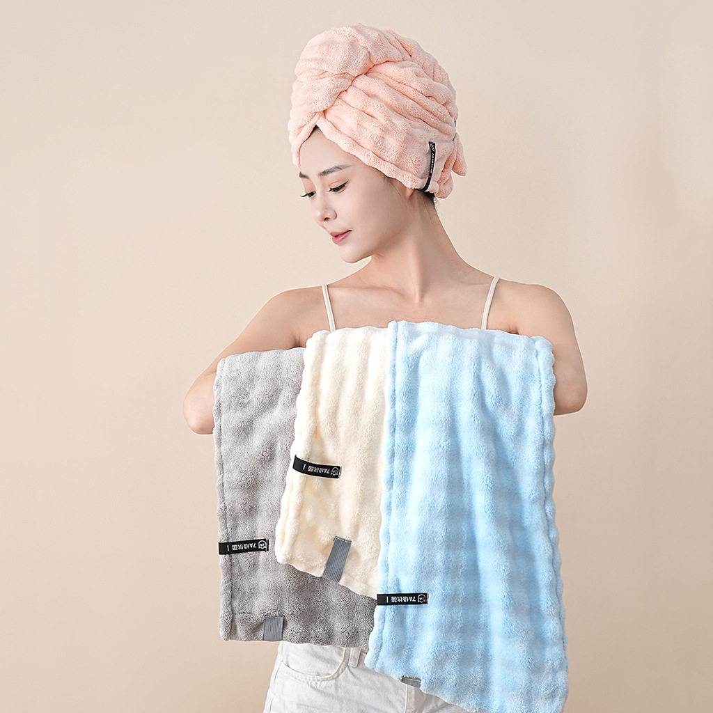 New French-Style Bubble Velvet Wide-Tail Tie-Up Hair Drying Cap for Adults, Thickened and Enlarged, Quick-Drying, Water-Absorbent Head Wrap Towel Shower Cap