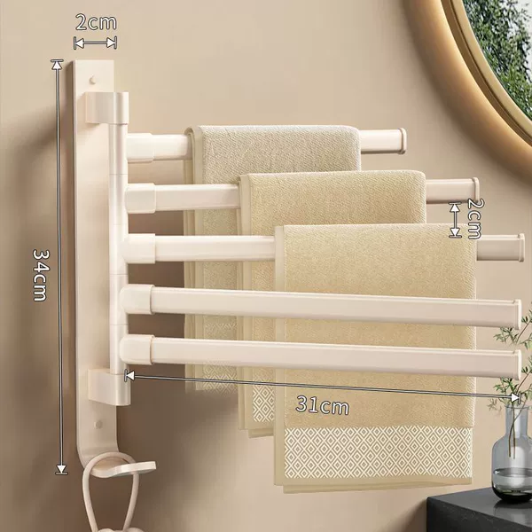 Milky white wind-[180 degree rotating towel rack] + upgraded thickened 5 rods-[punching/no hole-punching dual purpose] drop bag compensation