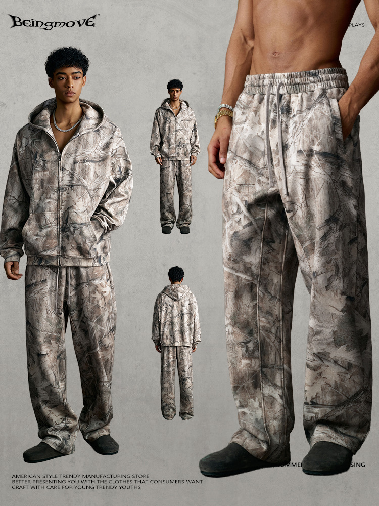 Calle secada| 2025 marca de moda de otoño de terciopelo camuflado chaqueta con capuzas pantalones cortos casuales pantalones largos para hombres
