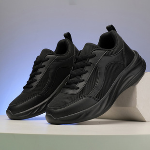 All Black sneaker Women's Spring and Summer New Mesh Breathable Casual Running Shoes Leather Surface Long-standing Work Shoes 45
