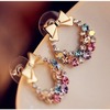 Retro earrings with bow, accessory, Korean style, diamond encrusted, flowered, wholesale