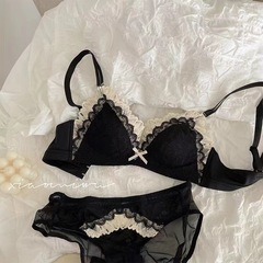 Underwear for women with small breasts, push-up lace, thin, sexy push-up, non-slip, side breasts, adjustable, wire-free bra set