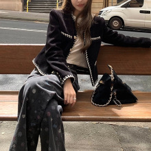 千金贵气感拉满手工钉珠花边领/条绒小香外套秋冬新款女小香穿搭