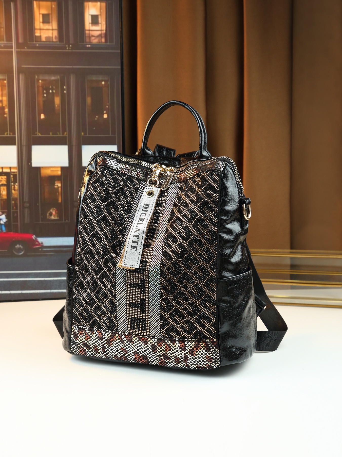 Women's Rhinestone Square Backpack Casual Shoulder Tote Bag_voghion.com