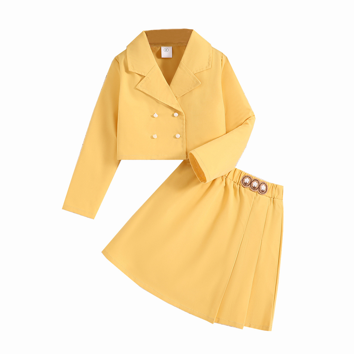 Kinder Frühjahr Neue Modische Polo Neck Langarm Top Unregelmäßigen Halben Rock Mädchen Set_voghion.com