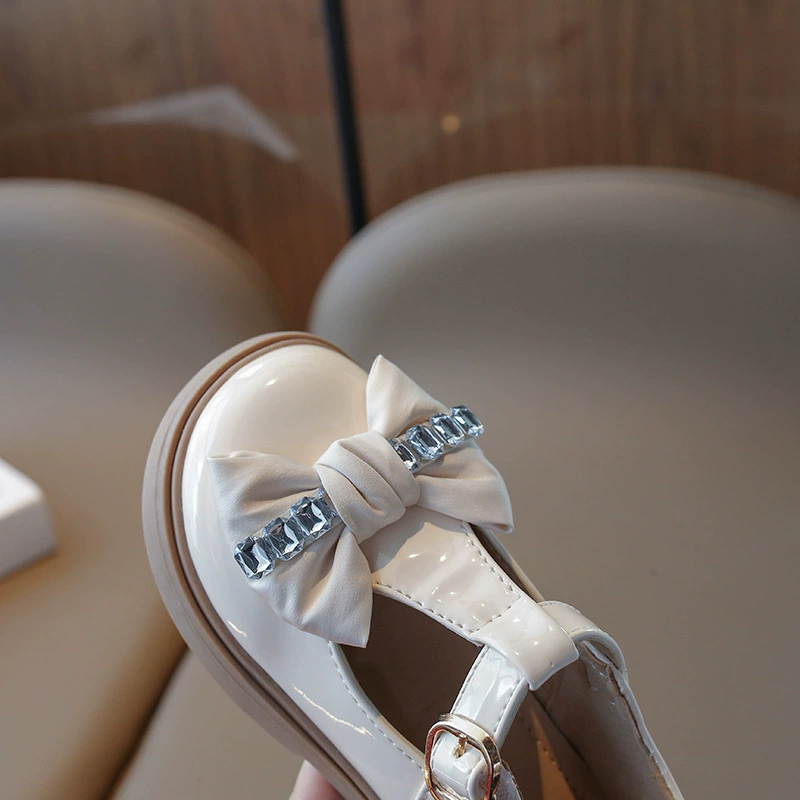 Children's shoes for princess for leather shoes, footwear with bow, autumn, Korean style, western style, for teenagers, soft sole
